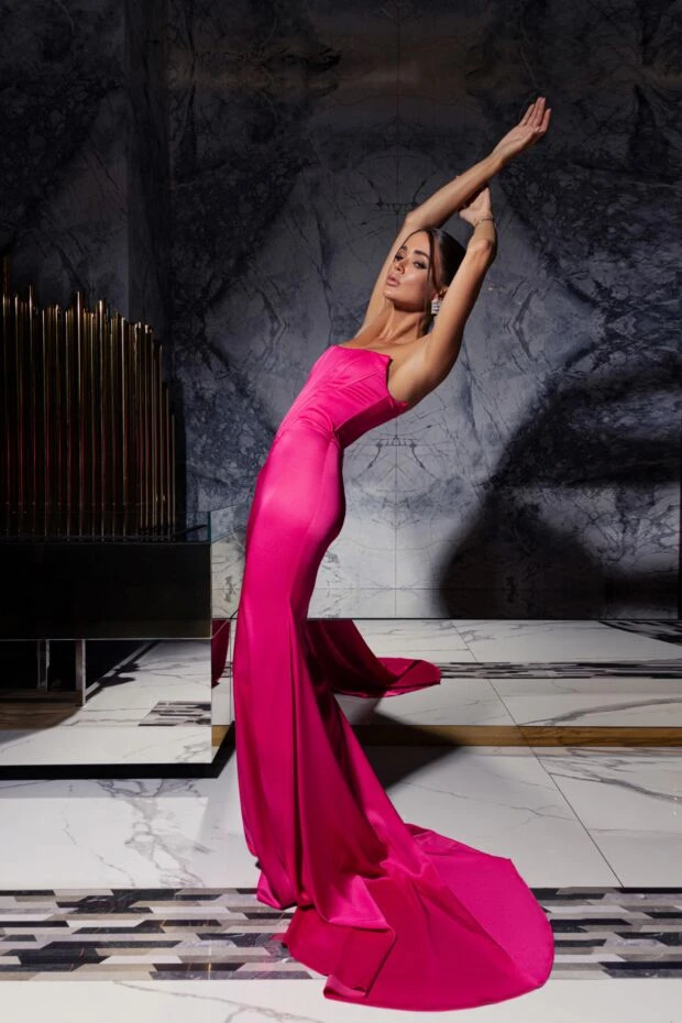 Giuseppe Di Morabito ярко-розовое платье в пол с корсетным лифом и драпировкой 177932 - фото 3