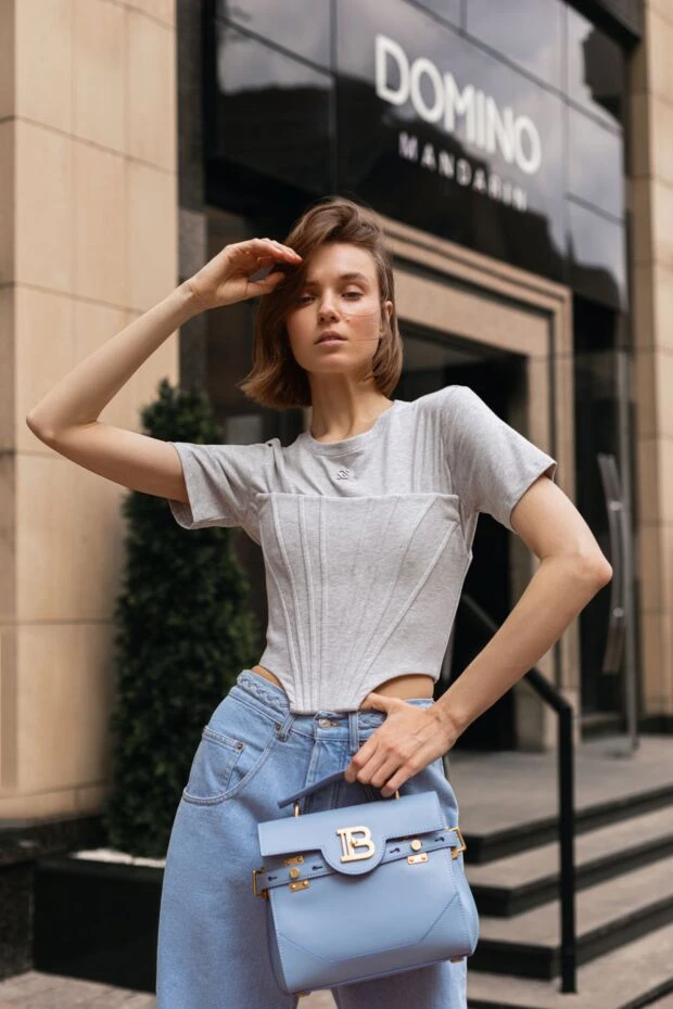 Giuseppe Di Morabito блуза з бавовни жіноча сіра 177938 - фото 2