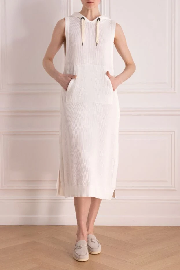 Brunello Cucinelli платье трикотажное из хлопка женское белое 177994 - фото 2