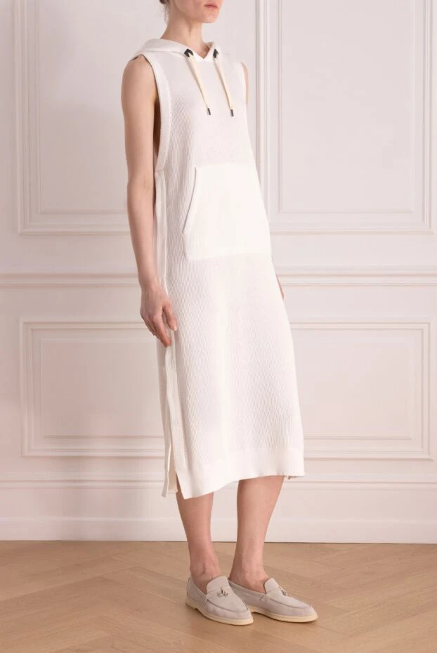 Brunello Cucinelli платье трикотажное из хлопка женское белое 177994 - фото 3