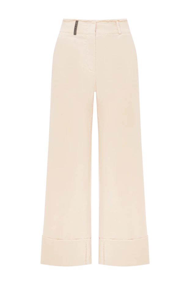 Beige cotton and elastane pants for women