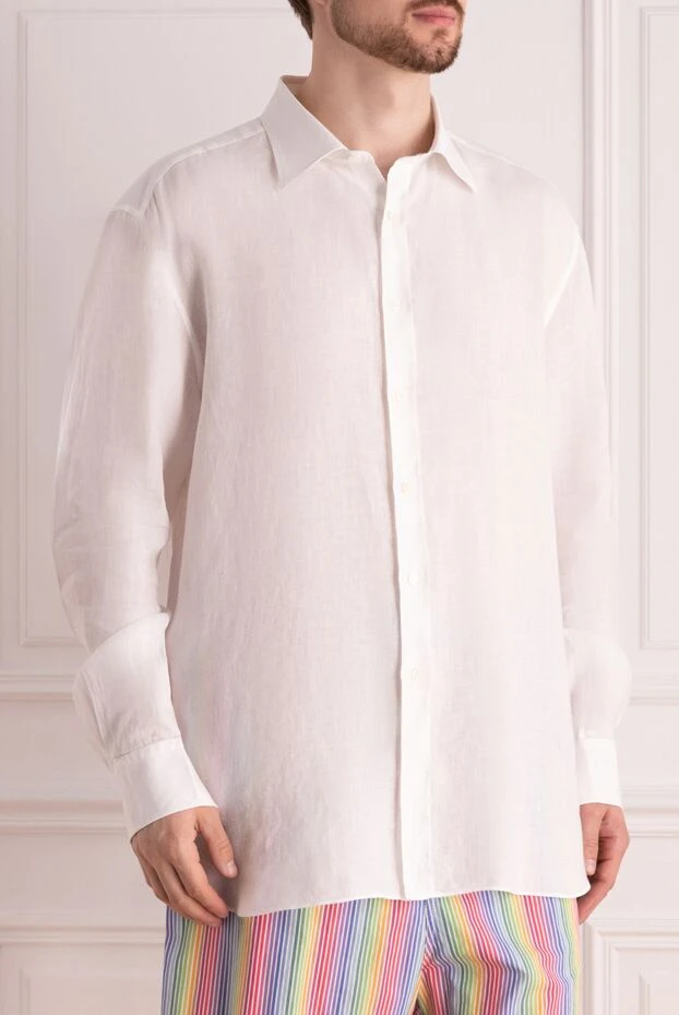 Stefano Ricci рубашка изо льна мужская белая 178188 - фото 3