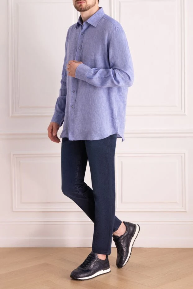 Stefano Ricci рубашка изо льна мужская голубая 178190 - фото 2