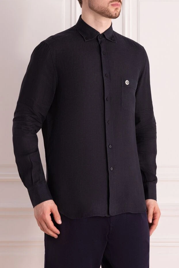 Stefano Ricci сорочка із льону чоловіча чорна 178191 - фото 3