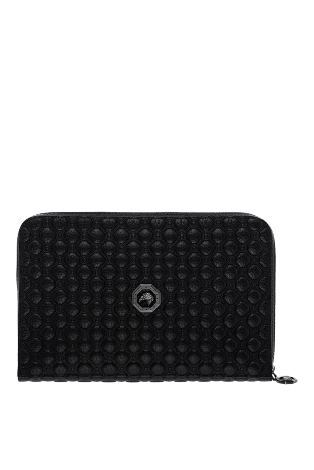 Stefano Ricci клатч чёрный кожаный с объемным тиснением и логотипом на фасаде 178199 - фото 1