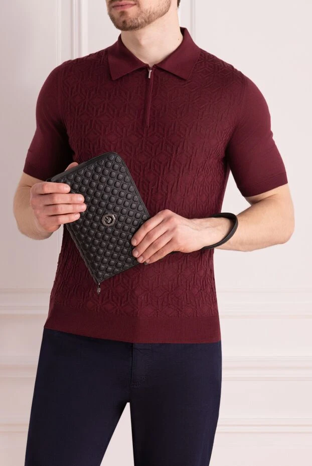 Stefano Ricci клатч чёрный кожаный с объемным тиснением и логотипом на фасаде 178199 - фото 2