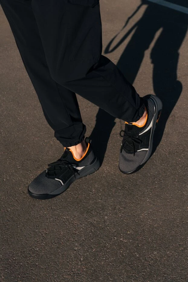 Santoni black textile sneakers with bright orange piping 178217 - photo 2