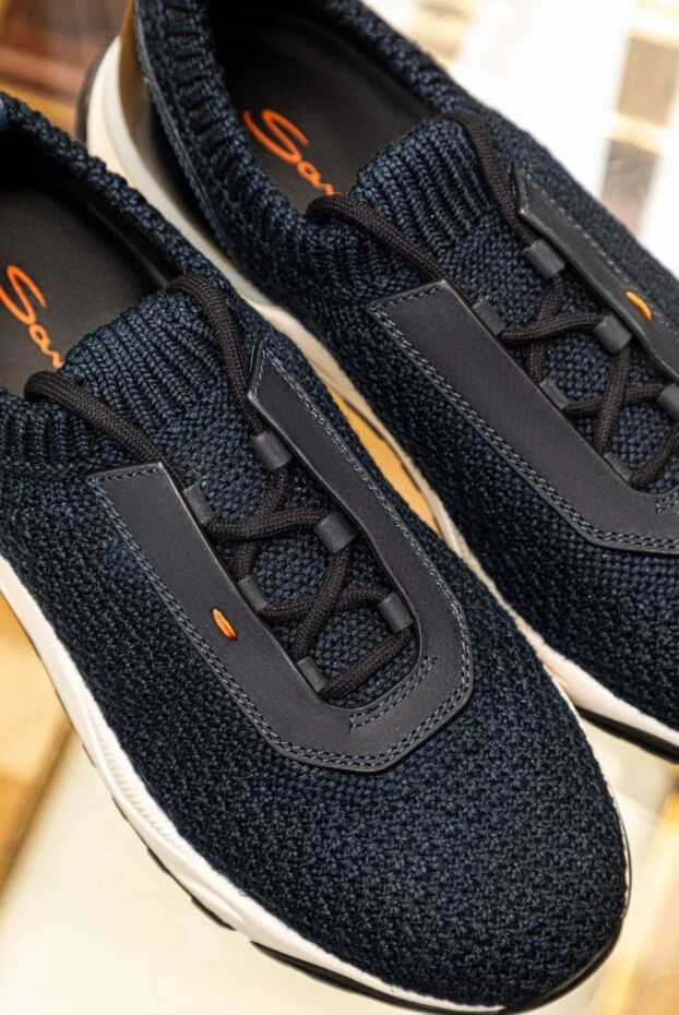 Santoni dark blue textile sneakers with a white contrasting sole 178219 - photo 2