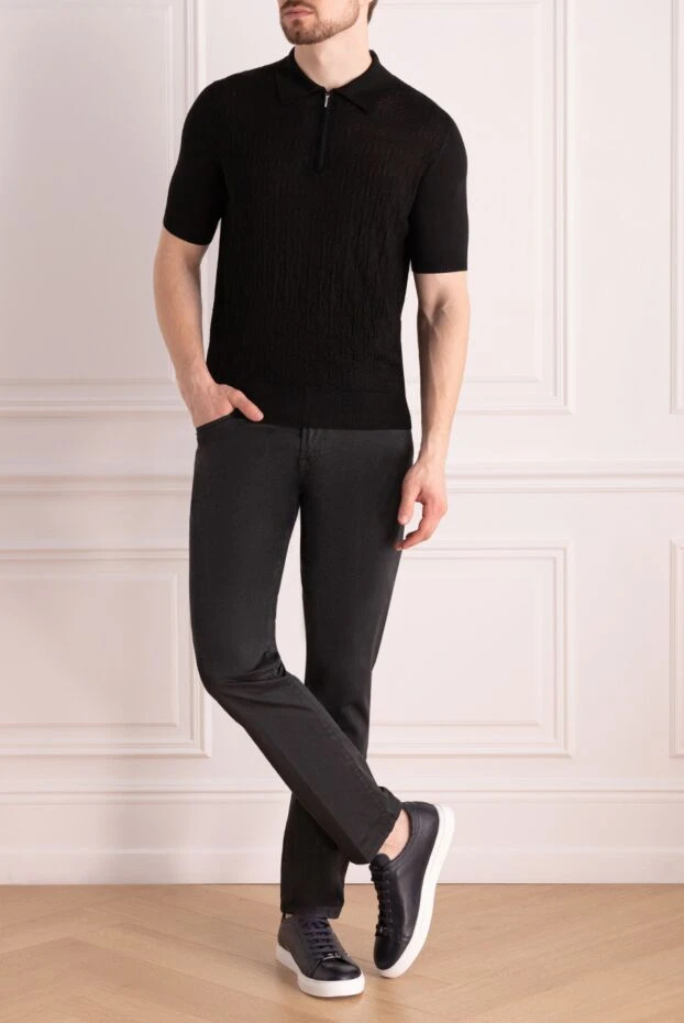 Scissor Scriptor jeans made of cotton and elastane and crocodile leather men's black 197094 - photo 2