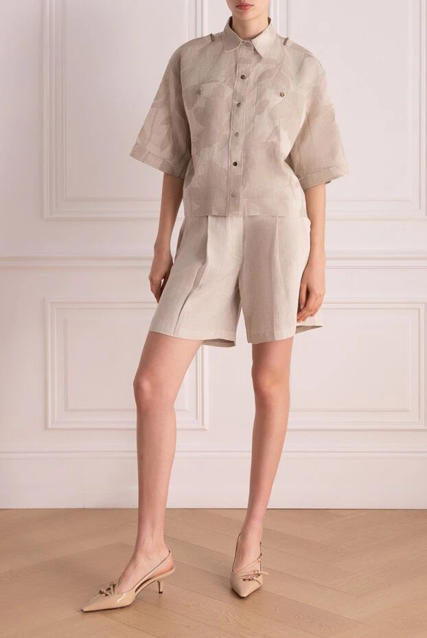 Brunello Cucinelli suit shorts and linen shirt with floral print beige 178311 - photo 2