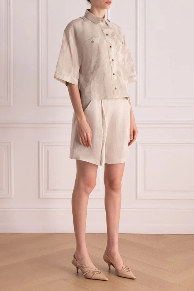 Brunello Cucinelli suit shorts and linen shirt with floral print beige 178311 - photo 3