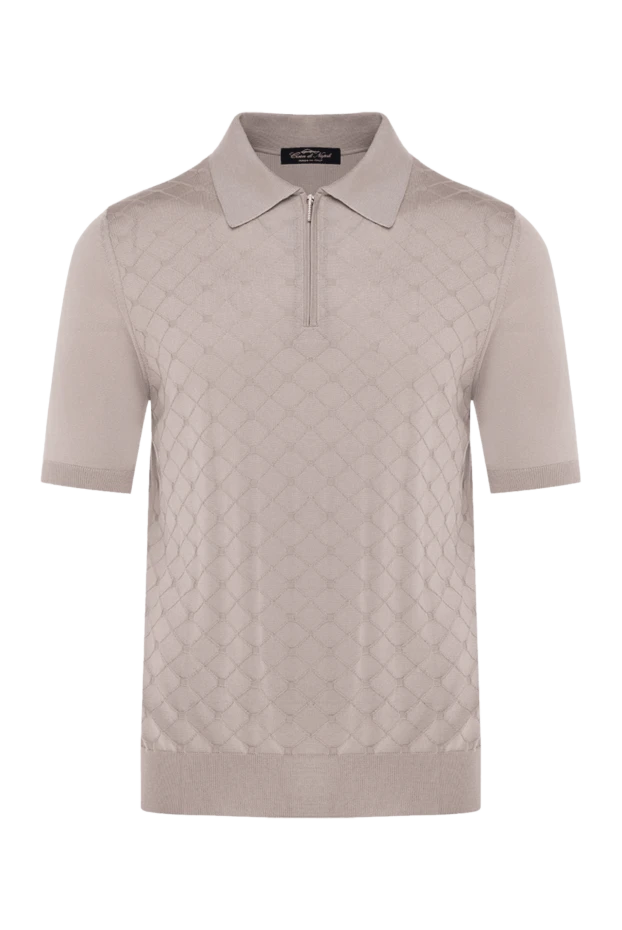 Men's beige silk polo with a pattern