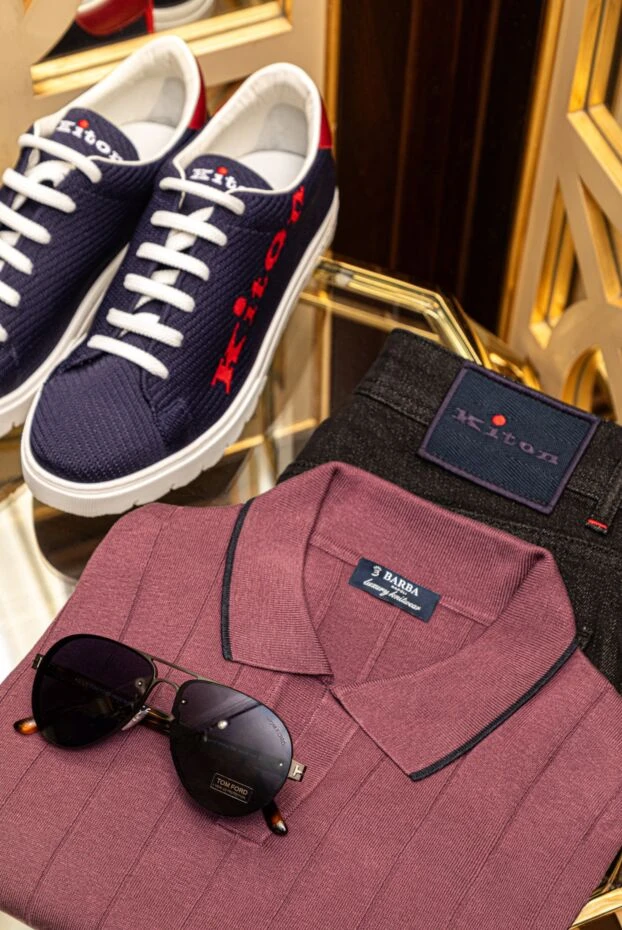 Kiton men's slim fit jeans in black with red details 178409 - photo 2