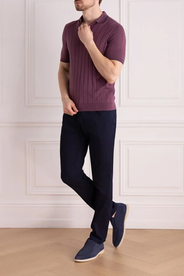 Barba Napoli men's plum silk knit polo shirt with textured pattern 195789 - photo 3