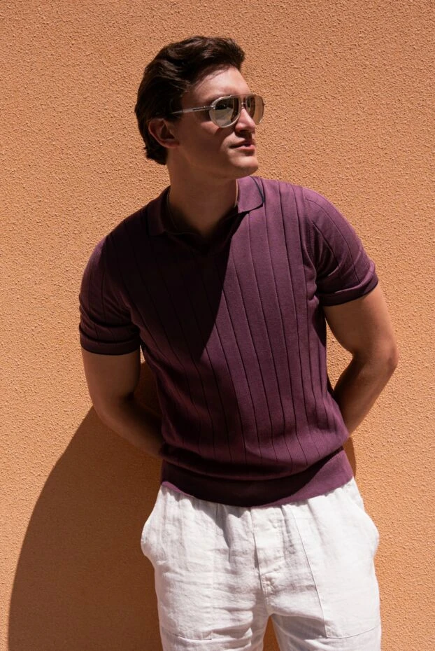 Barba Napoli men's plum silk knit polo shirt with textured pattern 195789 - photo 2