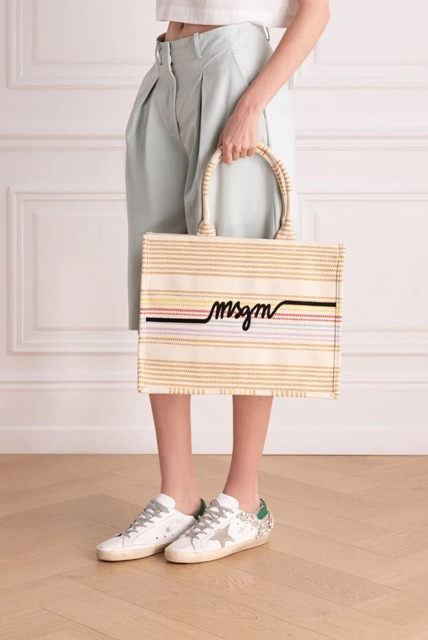 MSGM жіноча бежева у смужку сумка з поліестеру та бавовни 178553 - фото 2