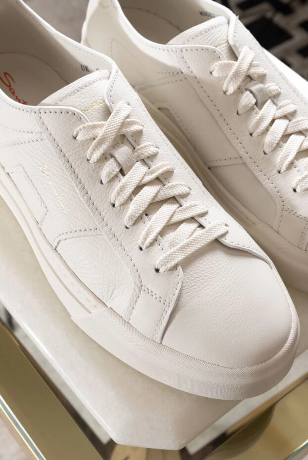 Santoni white sneakers with a minimalist design made of genuine leather 178778 - photo 3