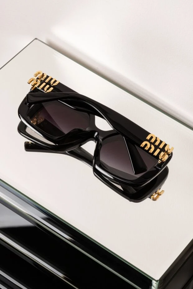 Miu Miu women's rectangular sunglasses, black with gold accents 178795 - photo 3