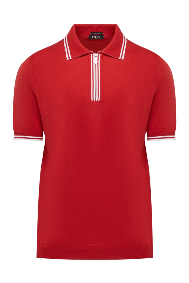 Svevo red cotton polo shirt with a zipper and white inserts on the collar 195429 - photo 1