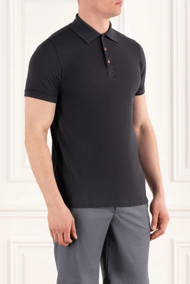 Kiton поло чоловіче темно-сіре з червоними кнопками з бавовни 178901 - фото 3