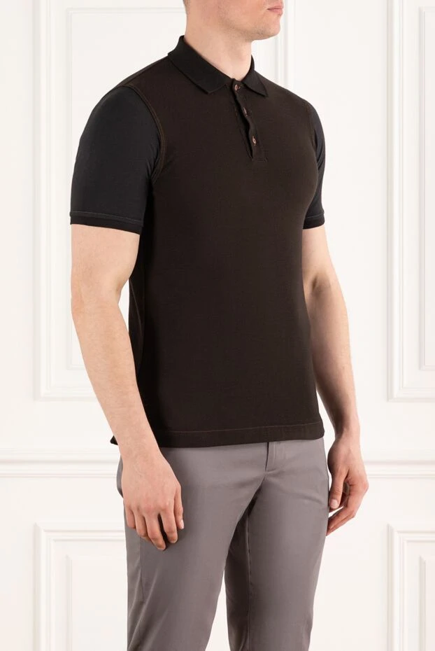 Kiton чоловіче поло коричневе з бавовни з червоними гудзиками 178915 - фото 3