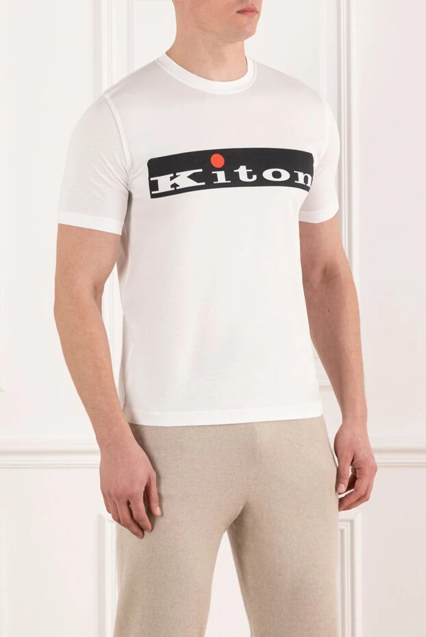 Kiton men's white t-shirt with logo made of cotton 195696 - photo 3