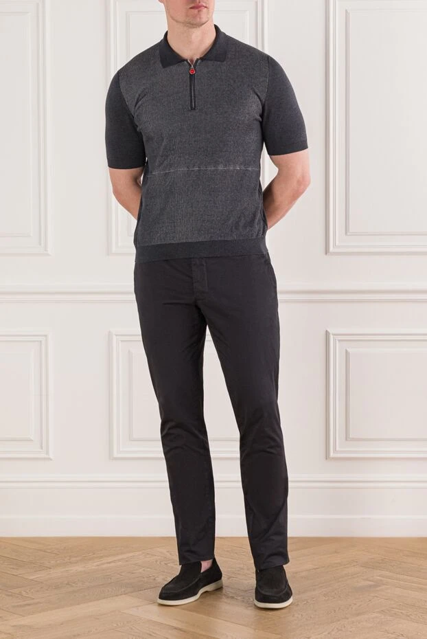 Kiton чоловіче поло з короткими рукавами та застібкою на блискавці сіре 178936 - фото 2