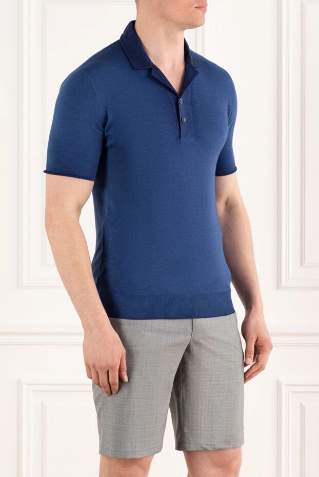 Svevo men's blue cotton polo with contrasting collar 178958 - photo 3