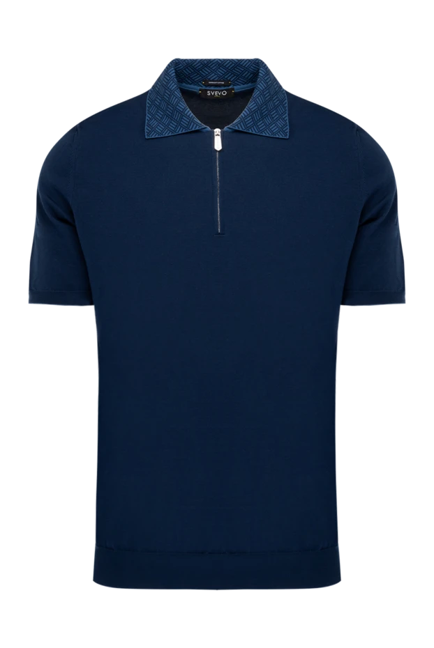 Svevo men's dark blue cotton polo shirt with a textured collar and a zipper 195433 - photo 1