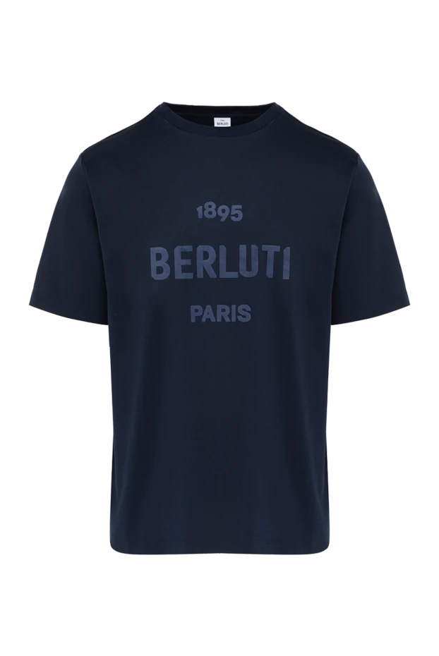 Berluti футболка мужская хлопковая тёмно-синяя с принтом 1895 paris 195675 - фото 1