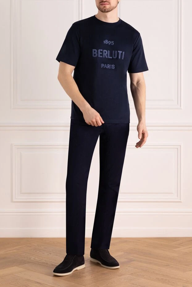 Berluti мужские футболка из хлопка синяя мужская купить с ценами и фото 179064 - фото 2