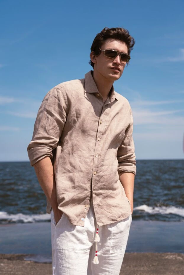 Alessandro Gherardi men's shirt brown from linen 179087 - photo 3