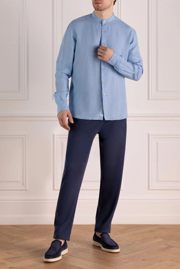 Alessandro Gherardi мужские сорочка мужская голубая из льна купить с ценами и фото 179094 - фото 2