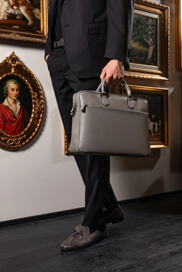 Serapian men's gray briefcase made of genuine leather 179108 - photo 3