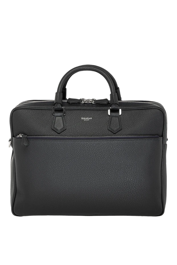 Men's blue briefcase made of genuine leather