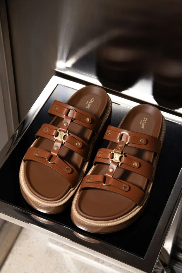 Celine women's brown flip flops made of genuine leather 179150 - photo 3