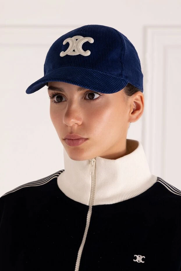 Celine woman women's blue cap made of cotton and cashmere buy with prices and photos 179178 - photo 2