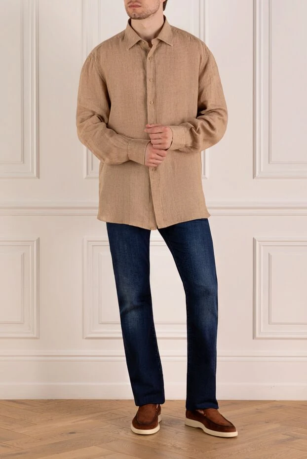 Stefano Ricci рубашка мужская из льна бежевая 179357 - фото 2