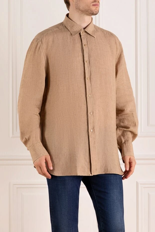 Stefano Ricci рубашка мужская из льна бежевая 179357 - фото 3