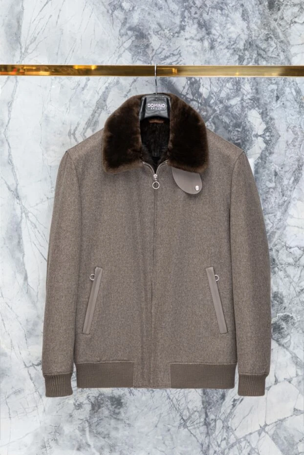 Seraphin men's brown cashmere jacket with fur and leather details 179371 - photo 2