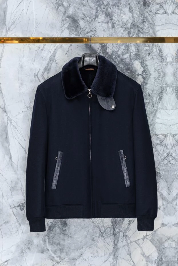 Seraphin men's blue cashmere jacket with genuine fur and crocodile skin accents 179394 - photo 2