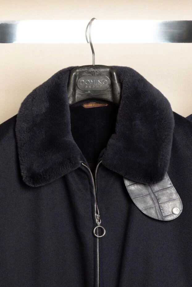 Seraphin men's blue cashmere jacket with genuine fur and crocodile skin accents 179394 - photo 3