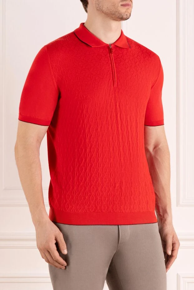 Svevo polo shirt with zipper made of cotton with geometric relief in scarlet color 179403 - photo 3
