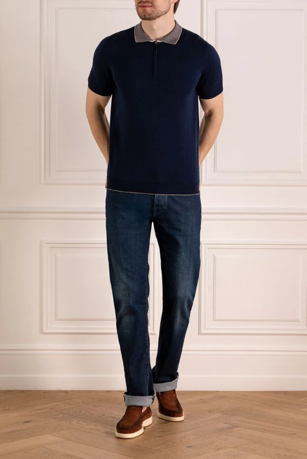 Svevo a navy blue polo shirt with a minimalist design and a patterned collar. 197008 - photo 2