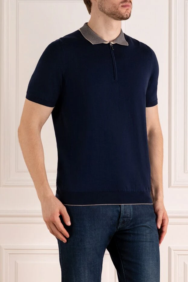 Svevo a navy blue polo shirt with a minimalist design and a patterned collar. 197008 - photo 3