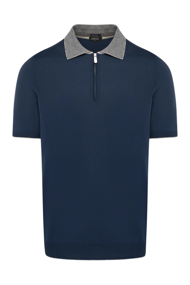 Svevo blue knit polo shirt with a zip-up closure and a gray collar 195719 - photo 1