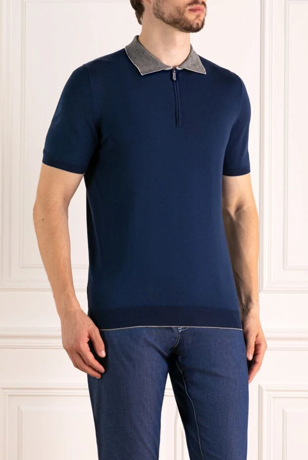 Svevo blue knit polo shirt with a zip-up closure and a gray collar 195719 - photo 3