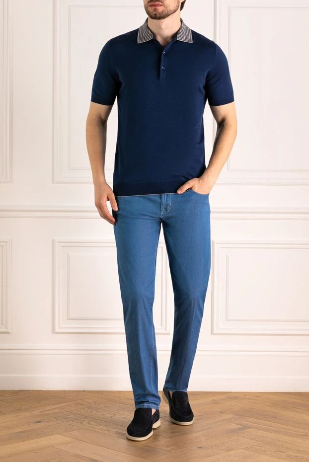 Svevo men's dark blue polo shirt with a contrasting patterned collar 196936 - photo 2