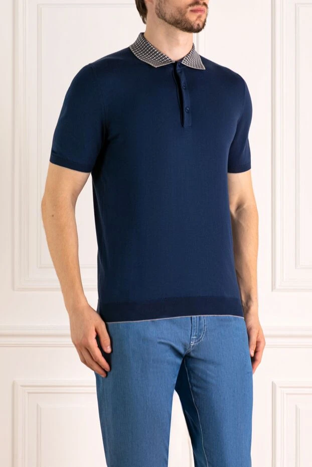 Svevo men's dark blue polo shirt with a contrasting patterned collar 196936 - photo 3