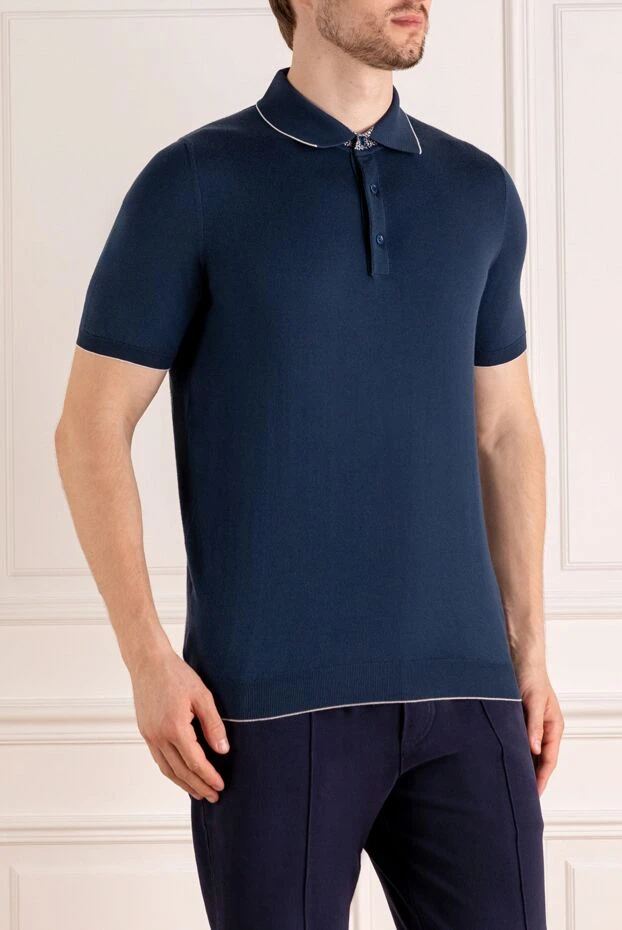 Svevo men's blue cotton polo shirt with contrast trim 195432 - photo 3